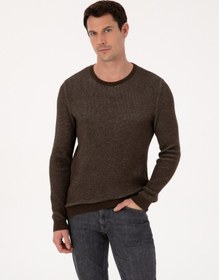 Resim Cacharel Kahverengi Slim Fit Pamuk Karışımlı Bisiklet Yaka Triko Kazak 