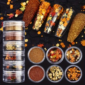 Resim 6 Parça Altın Akçaağaç Yaprağı Tırnak Sanatı Pulları Şık Sonbahar Yeşillikleri Manikür Aksesuarları, İnce Detaylı Profesyonel Nail Art Malzemeleri, Çiçekli ve Dekoratif Çiviler, DIY manicure tutkunları için Salon Ekipmanları ile Premium tasarım 