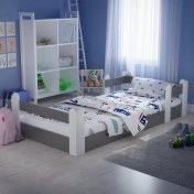 Resim Montessori Karyola Beyaz-Antrasit 90X190 Yatak Uyumlu Oval Kesim Çocuk Yatağı TLP-307 