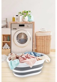 Resim Katlanır Çamaşır Sepeti, Katlanabilir Su Kovası, Maşrafa Katlanır Multi 3' Lü Set Gri 