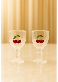 Resim 2 Li Kristal Cam Kahve Yanı Su Bardağı Kiraz Bardak Kirazlı 75ml 