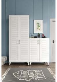 Resim Panjurlu Metal Kulp Ask4190 Ayakkabılık Portmanto Vestiyer Beyaz Gümüş Beyaz - Gümüş 