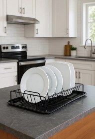 Resim Siyah Paslanmaz Metal Tezgah Üstü Tek Katlı Bulaşıklık Tabaklık Kurutmalık Sepeti Siyah 