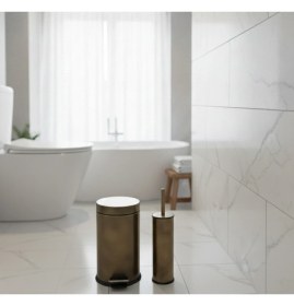 Resim Emfa Aksesuar Antik Eskitme Çöp Kovası ve Tuvalet Fırçası Pedallı Antik Kova Fırça Seti 