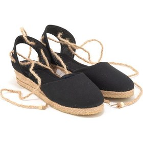 Resim Star Tombis Gerçek Elişi Hasır Jüt Bileğe Bağlı Ipli Günlük Kadın Espadril Handmade Siyah 