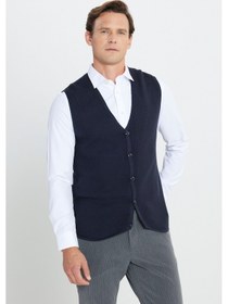 Resim AC&Co / Altınyıldız Classics Erkek Lacı Pamuklu Standart Fit Normal Kesim V Yaka Jakarlı Triko Yelek Lacı 
