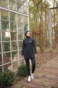 Resim MiMi Moda Kadın Dalgıç Kumaş Yarım Patlı Fermuarlı Jogger Eşofman Spor Takımı - Fume / 2XL 