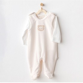 Resim Andywawa Bear Time Bebek Tulum Takım Ac25185 Ekru 