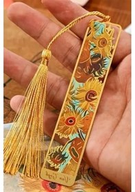 Resim Van Gogh Temalı Metal Kitap Ayracı, Püsküllü Altın Renk 
