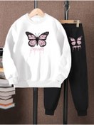 Resim LePold 3 Iplik Üst Beyaz Alt Siyah Baskılı Kız/erkek Oversize Sweatsihrt & Eşofman Takım 