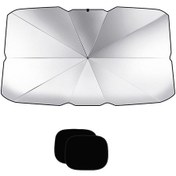 Resim Araba Ön Cam Teleskopik Katlanır Isı Yalıtım Şemsiyesi, Boyut: Büyük 2 Adet Yan Güneş Bloğu 