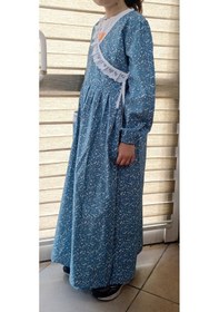 Resim Kız Çocuk Pembe Ve Mavi Renkli Çiçekli Namaz Elbisesi Yüzde Yüz Pamuklu Poplin Kumaş 3-14 Yaş MAvi 