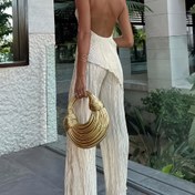 Resim Niannian Yönlü Moda Kadınlar Yüksek Boyunlu Şık Pantolon Takımı Kolsuz Dokulu Kumaş Pantolon Takımı Bahar Yaz Sonbahar Kış Şık Pantolon Takımı Dış Mekan Modası Rahat Şık Pantolon Takımı 