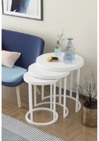 Resim Ecol Desings 3lü C Zigon Sehpa Mat Beyaz Kahverengi 