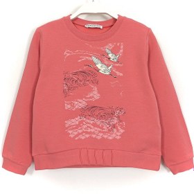 Resim Leylek Baskılı Kız Çocuk Uzun Kollu Basic Sweatshirt Mercan 2023 Mercan 