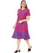 Resim Melsay Butik Pembe Kilim Desen Kısa Kollu Büyük Beden Midi Elbise Pembe 