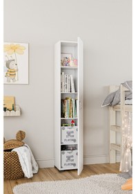 Resim Kzy Tek Kapak 5 Raflı Oyuncak Dolabı Beyaz 