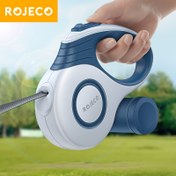 Resim ROJECO Otomatik Geri Çekilebilir Köpek Tasmaları - Küçükten Büyüğe Köpeklere Uygun 4.88 Metre Dayanıklı Naylon Uzatılabilir Kayış, Mavi ve Beyaz Geometrik Tasarım, Kolay Yürüyüş ve Kontrol için Tasma 
