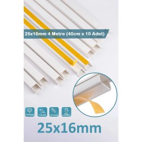 Resim Odta 4 Metre Kedinden 25X16MM Yapışkanlı Kablo Kanalı | 4m (10 Adet x 40CM) Kablo Gizleyici | 