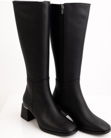 Resim Kadın Topuk Detaylı Yandan Fermuarlı Uzun Çizme Siyah 