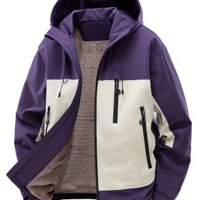 Resim Erkekler İçin Polar Dokulu Kışlık Ceket, Tam Fermuarlı Kapüşonlu ve Büyük Cepli - Kalınlaştırılmış Sıcak Tutan Kayak & Snowboard Montu - Brown/Black Renk Blok Tasarım, Makinede Yıkanabilir (Yumuşak Dış Katman), Erkekler için kışlık ceket 