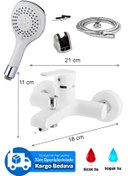 Resim BlackFit Pirinç Çift Su Çıkışlı Beyaz White Lüks Duş Banyo Bataryası Kare Duş Başlığı Hortum Mafsal 