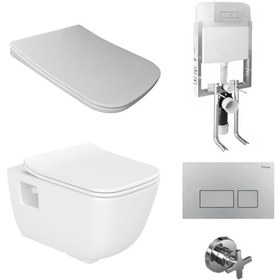 Resim Turkuaz Cerastyle Aqua Rimless Kanalsız Asma Klozet ve Gömme Rezervuar Tam Set 