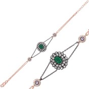 Resim Bracelet authentique pour femme en argent rose et pierre verte mate 
