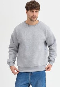 Resim Pamuklu Oversize 3 İplik Şardonlu Sweatshirt Erkek 