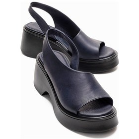 Resim Luvishoes Roy Lacivert Cilt Hakiki Deri Kadın Dolgu Topuklu Sandalet 