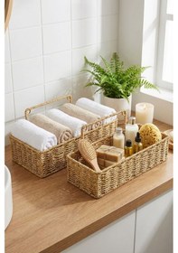 Resim 2 Li Duvar Askılı Plastik Rattan Organizer Dikdörtgen Hasır Görünümlü Mutfak Raf Sepeti, B Karışık 