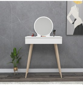 Resim Arnetti Siena Makyaj Masası Aynalı Ahşap Ayaklı Beyaz 