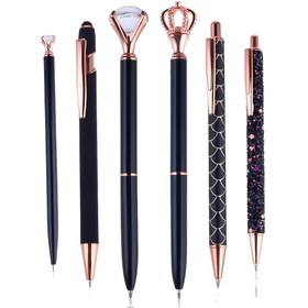 Resim 6/12 Adet Siyah Tükenmez Kalem Seti, Metal Kristal Elmaslı Kelepçe Yazı Ucu, İnce Çizgili Parlak Jurnal Şık Hediye Ofis Dostu Evlilikler Partiler Renkli Mini Kurşunlu Kaymaz Dayanabilir Premium Luksoz Aksesuar 