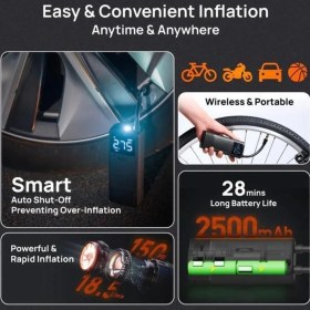 Resim TP05 Taşınabilir Akıllı Dijital Ekranlı Araç Hava Kompresörü Siyah 