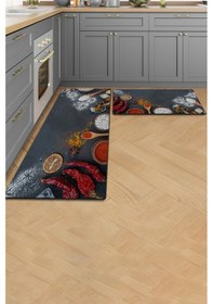 Resim Valerine Life Baharatlı Kuru Biberli Siyah Mutfak Matı Halısı Yıkanır Kaymaz Taban Tezgah Önü Paspas Siyah 