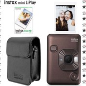 Resim Instax mini LiPlay Hybrid Deep Bronze Fotoğraf Makinesi 10'lu Film ve Deri Kılıf Hediye Seti 