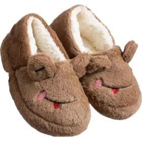 Resim Liger Kışlık Kadın Panduf Ev Ayakkabısı | Kurbağa Figürlü | Kaydırmaz Taban VİZON 