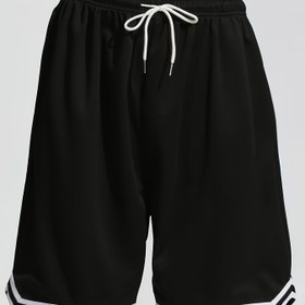 Resim Erkekler için Hafif Basketbol Şortları - Siyah ve Gri, Elastik Bel Bandı ve İpli, Polyester, Koşu, Antrenman ve Günlük Kullanım için İdeal 