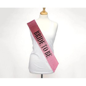 Resim Marsilyan Pembe Üzeri Siyah Büyük Bride To Be Yazılı Simli Işıltılı Kuşak Kemer 10 cm Genişlik (K95) 