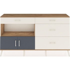 Resim Arges Konsol Tek Raflı 4 Çekmeceli 2 Kapaklı 176x30x99 Çam-antras Çam-antrasit/aytaşı 