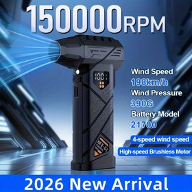 Resim XZXY HFX-01 150,000 RPM Güçlü Taşınabilir Şiddetli Sıkıştırılmış Hava Üfleyici 390G, Turbo Jet Fan Süper Güç 4 Kademeli Ayarlanabilir [150,000 RPM Süper Güç Kablosuz Hava Üfleyici] LED Işık ve LED Ekranlı Elektrikli Hava Üfleyici. Güçlü Hava Akışı Fırçasız Motorlu 2x4000mAh Şarj Edilebilir Pil Hava 