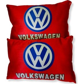 Resim Volkswagen Dijital Baskılı Kırmızı Araç Seyahat Boyun Yastık 2'li Set Volkswagen Oto Ayna Askısı Kırmızı 