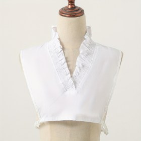 Resim Günlük giyim için çok yönlü bir aksesuar olan Kadınların Zarif Büzgülü Dantel Takılan Yaka, Derin V Yaka Sahte Yaka, İç Katman Dekoratif Boyun Takısı 