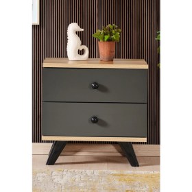 Resim Aeka AE-2029 Inci 2 Çekmeceli Antrasit Komodin 49 cm 