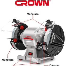 Resim Crown Taş Motoru 250 Watt CT13546 Profesyonel Taşlama Motoru 250 W Bileme Makinesi 150 mm 