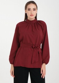 Resim CNG MODA Tesettür Kuşaklı Kol Büzgülü Gömlek 