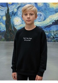 Resim Zekids Erkek Çocuk Van Gogh Baskılı Tasarım Sweatshirt-16624 Siyah 