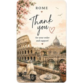 Resim Rome Temalı Thank You Kartı 8x5 Cm Sipariş Teşekkür Kartı Paket Içi Not Kartı 100 Adet 