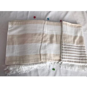 Resim Nivemeshome Kahve-beyaz Çizgili Püsküllü Plaj Havlusu Kahve-beyaz 