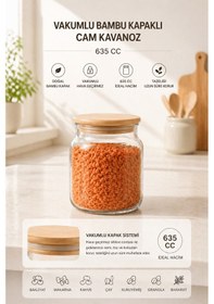 Resim Vakumlu Bambu Kapaklı Cam Kavanoz 635 Cc Hava Geçirmez Saklama Kabı Şeffaf Baharatlık 1 Adet 